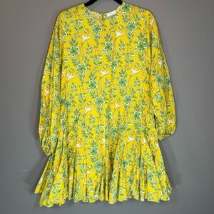 RHODE Ella Dress Yellow Botanical Hummingbird Print Size M (Belt Missing) Boho